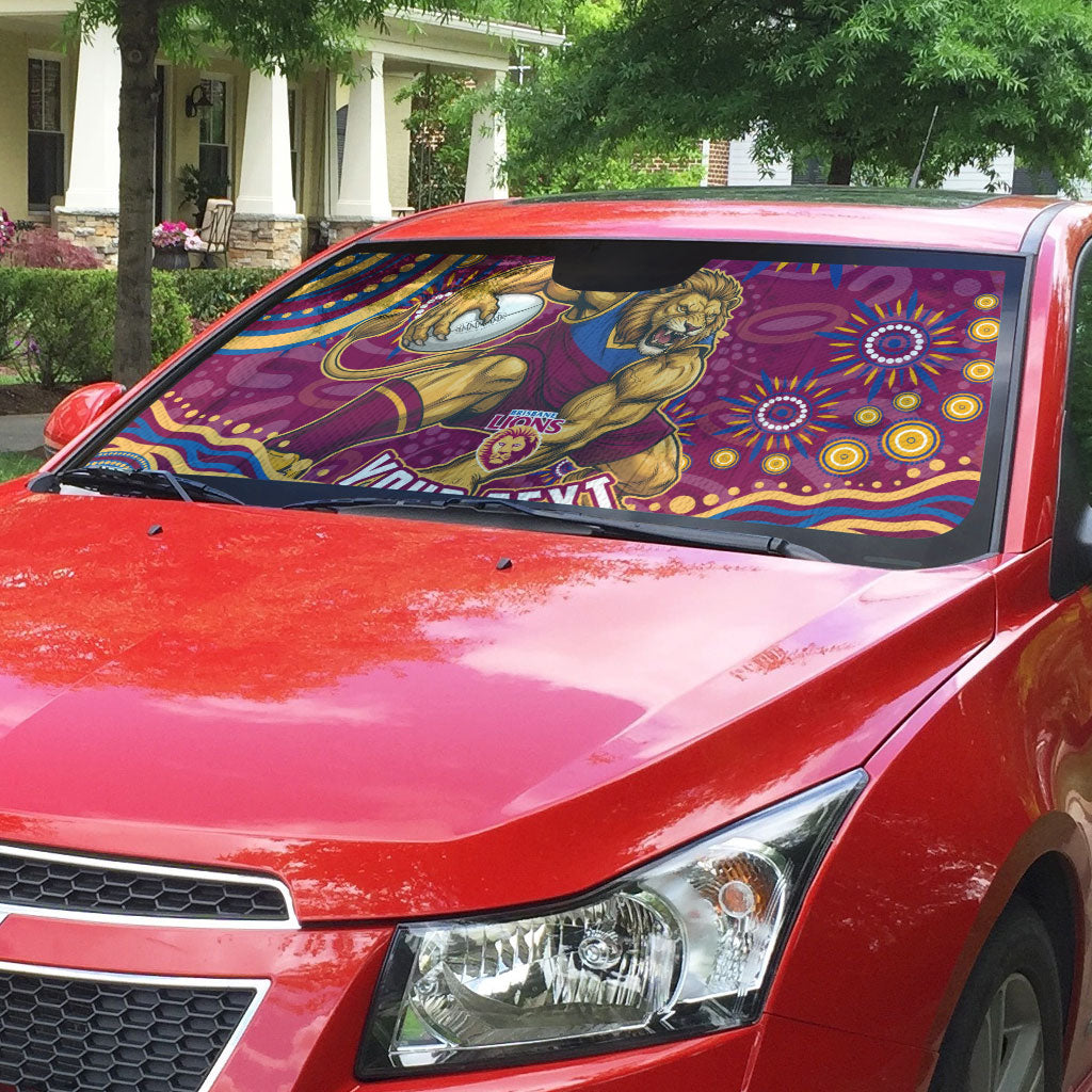 Personalized Brisbane Lions AFL Mascot Auto Sun Shade Aboriginal Dot Art - Dreamtime Football Mascot