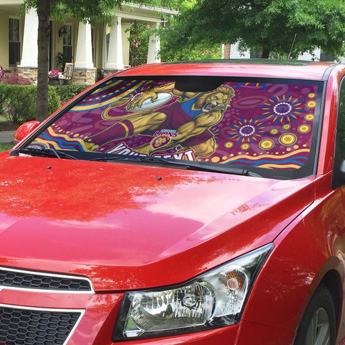 Personalized Brisbane Lions AFL Mascot Auto Sun Shade Aboriginal Dot Art - Dreamtime Football Mascot
