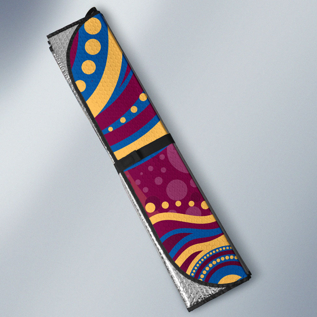 Personalized Brisbane Lions AFL Mascot Auto Sun Shade Aboriginal Dot Art - Dreamtime Football Mascot