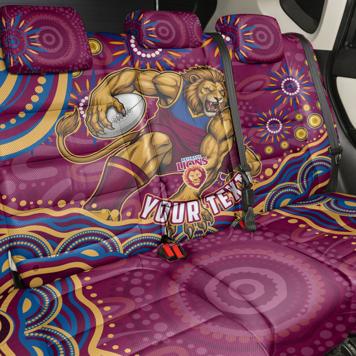 Personalized Brisbane Lions AFL Mascot Back Car Seat Cover Aboriginal Dot Art - Dreamtime Football Mascot