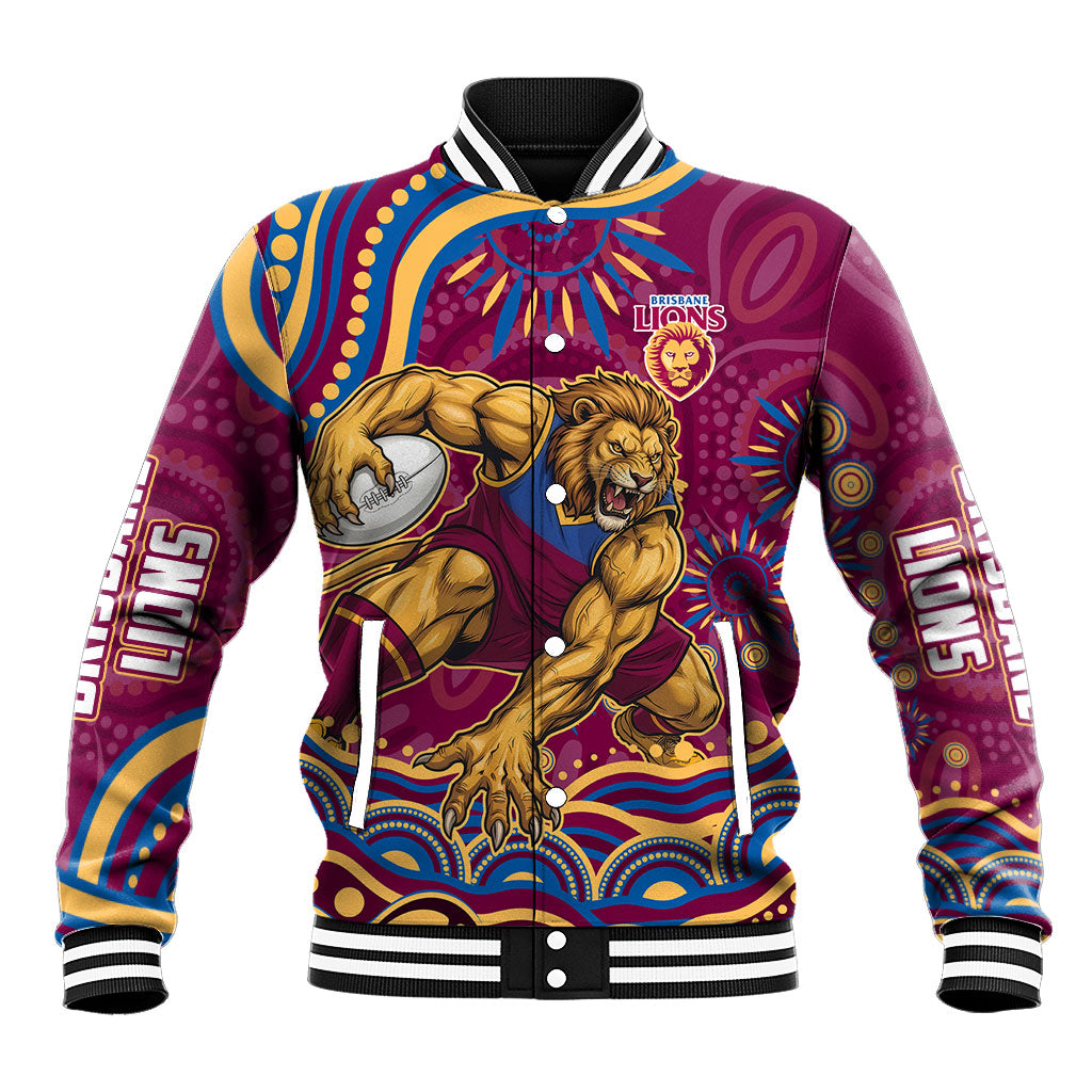 Personalized Brisbane Lions AFL Mascot Baseball Jacket Aboriginal Dot Art - Dreamtime Football Mascot