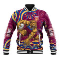 Personalized Brisbane Lions AFL Mascot Baseball Jacket Aboriginal Dot Art - Dreamtime Football Mascot