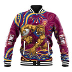 Personalized Brisbane Lions AFL Mascot Baseball Jacket Aboriginal Dot Art - Dreamtime Football Mascot