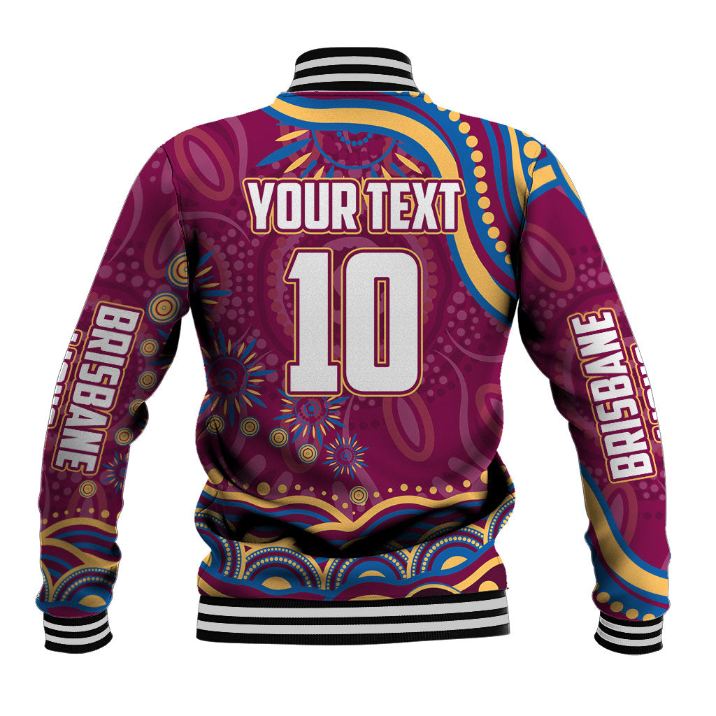Personalized Brisbane Lions AFL Mascot Baseball Jacket Aboriginal Dot Art - Dreamtime Football Mascot