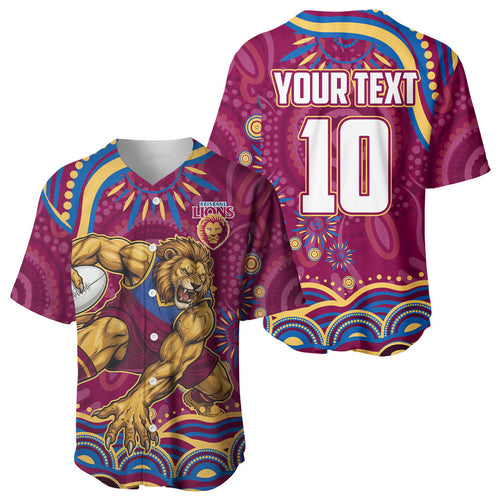 Personalized Brisbane Lions AFL Mascot Baseball Jersey Aboriginal Dot Art - Dreamtime Football Mascot