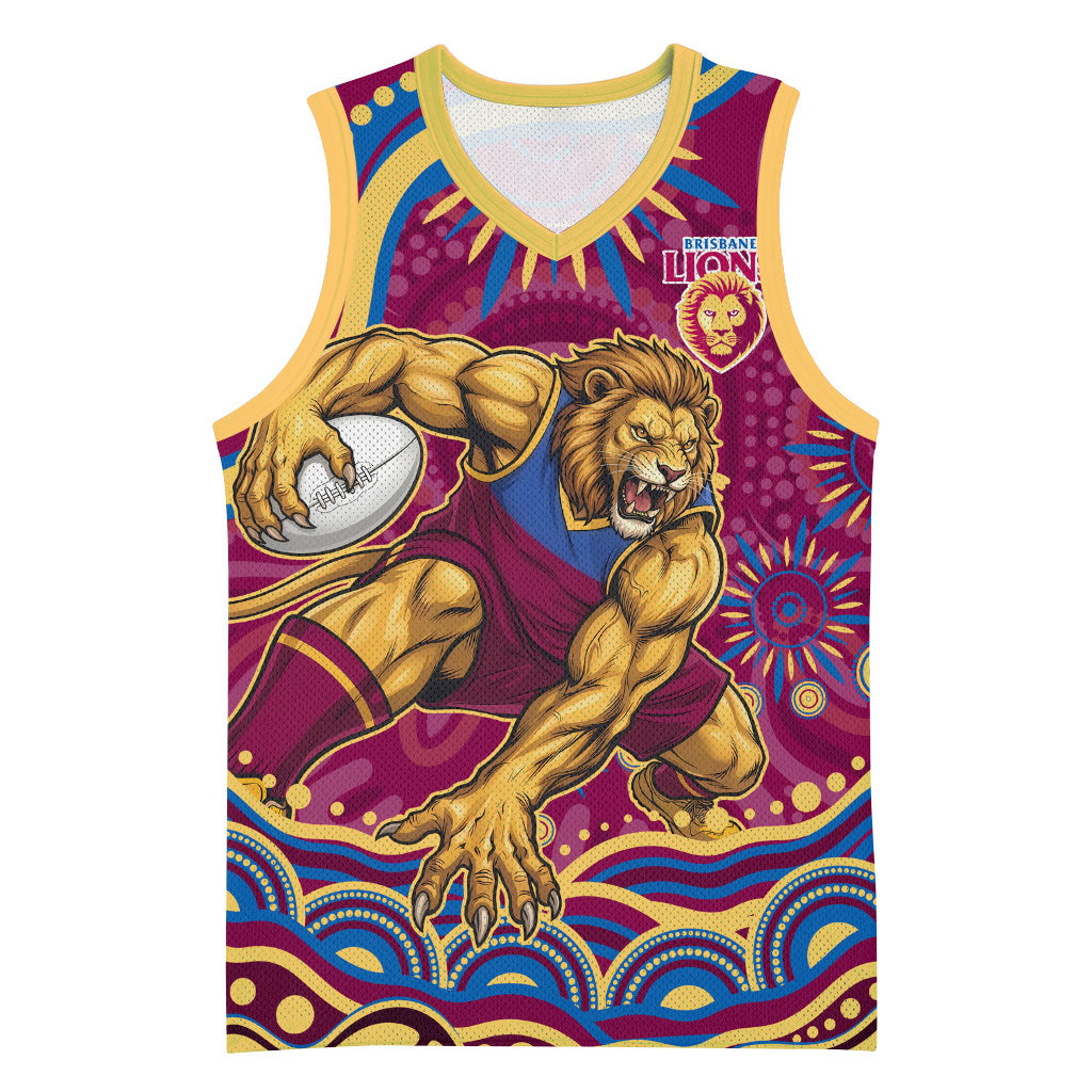 Personalized Brisbane Lions AFL Mascot Basketball Jersey Aboriginal Dot Art - Dreamtime Football Mascot