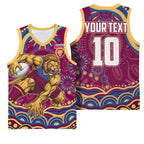 Personalized Brisbane Lions AFL Mascot Basketball Jersey Aboriginal Dot Art - Dreamtime Football Mascot