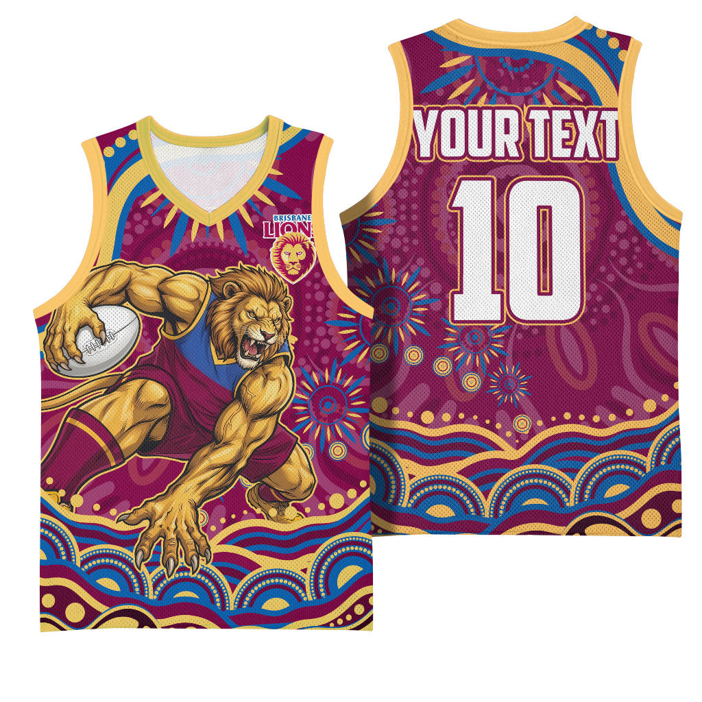 Personalized Brisbane Lions AFL Mascot Basketball Jersey Aboriginal Dot Art - Dreamtime Football Mascot