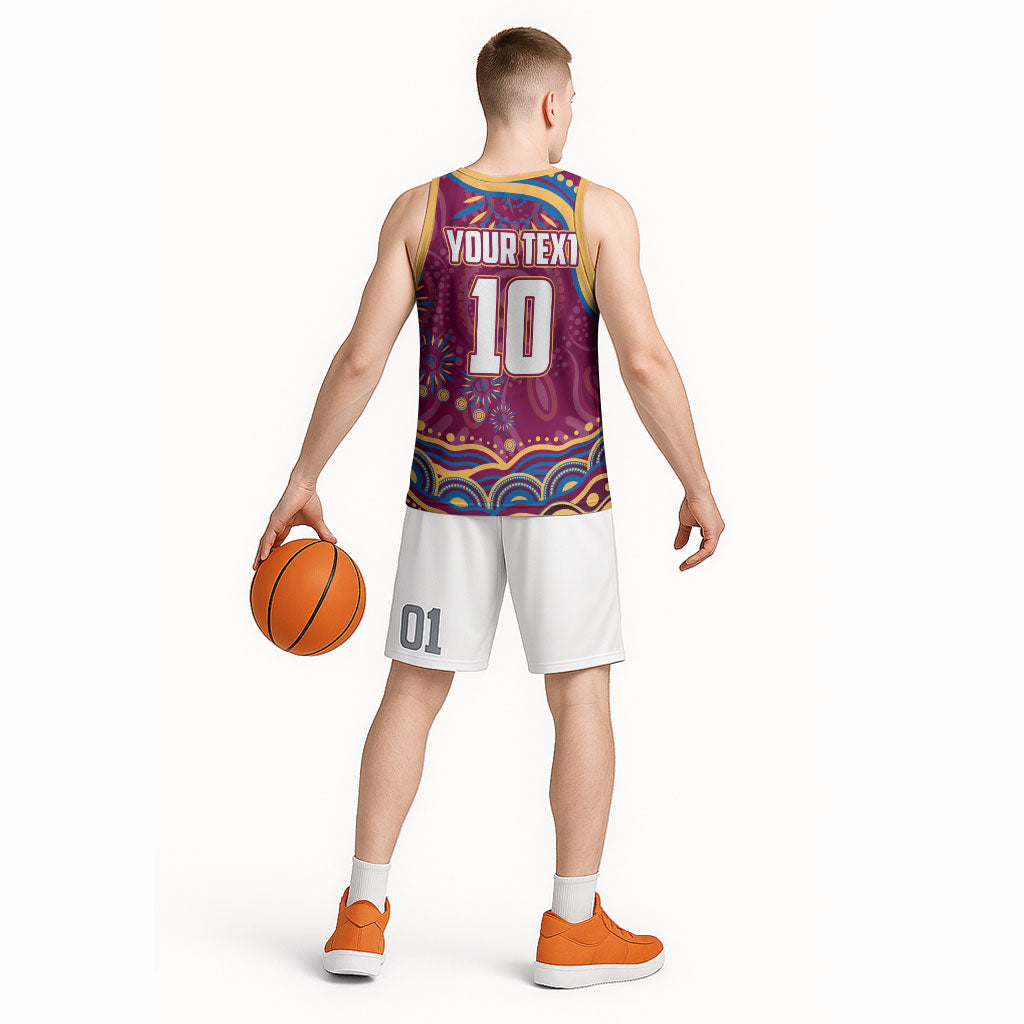 Personalized Brisbane Lions AFL Mascot Basketball Jersey Aboriginal Dot Art - Dreamtime Football Mascot