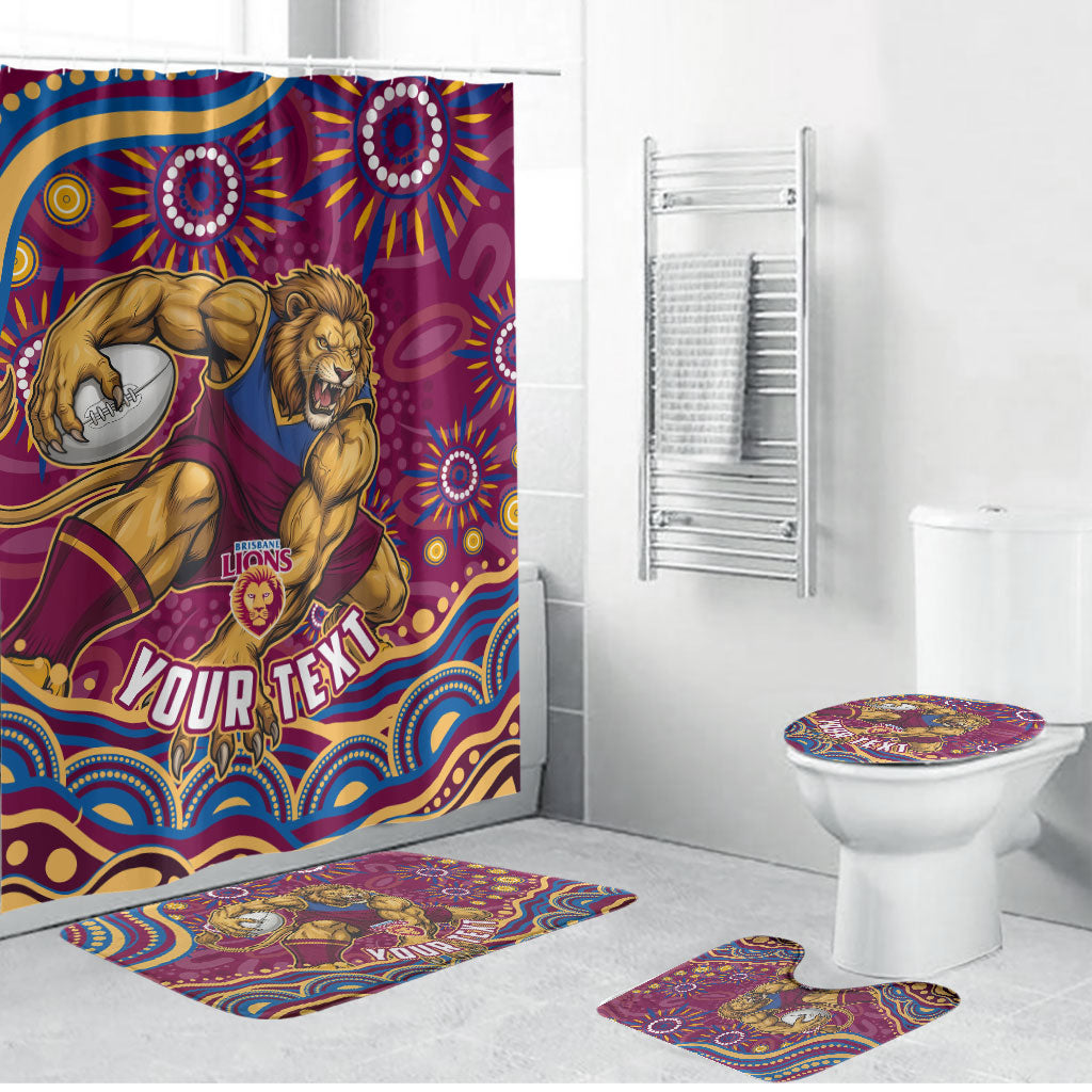 Personalized Brisbane Lions AFL Mascot Bathroom Set Aboriginal Dot Art - Dreamtime Football Mascot