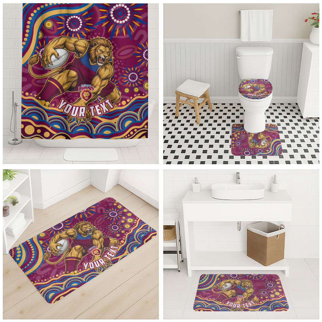 Personalized Brisbane Lions AFL Mascot Bathroom Set Aboriginal Dot Art - Dreamtime Football Mascot