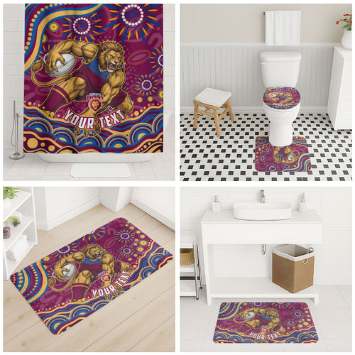 Personalized Brisbane Lions AFL Mascot Bathroom Set Aboriginal Dot Art - Dreamtime Football Mascot