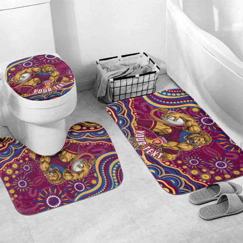 Personalized Brisbane Lions AFL Mascot Bathroom Set Aboriginal Dot Art - Dreamtime Football Mascot