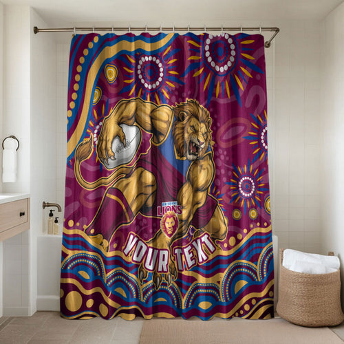Personalized Brisbane Lions AFL Mascot Bathroom Set Aboriginal Dot Art - Dreamtime Football Mascot