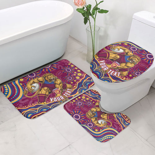Personalized Brisbane Lions AFL Mascot Bathroom Set Aboriginal Dot Art - Dreamtime Football Mascot