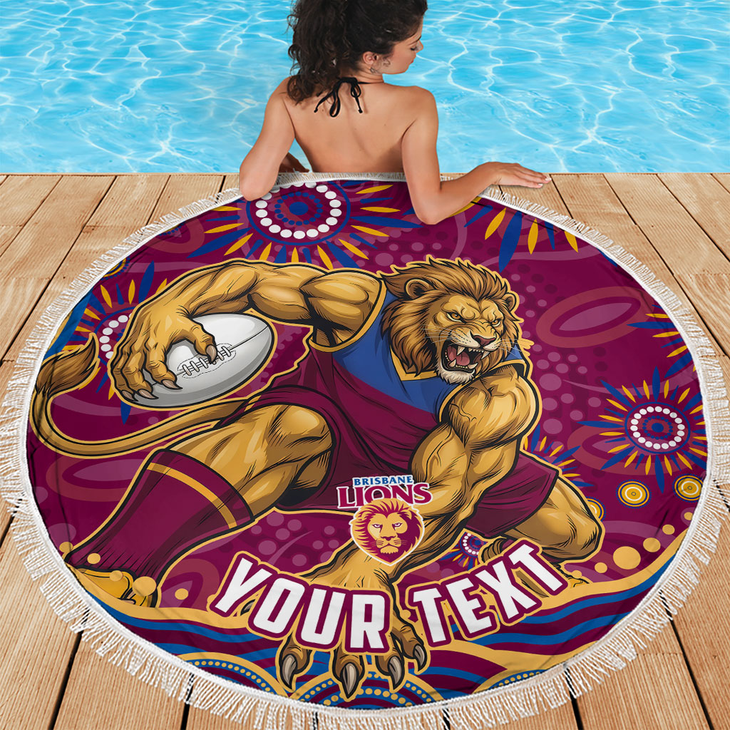 Personalized Brisbane Lions AFL Mascot Beach Blanket Aboriginal Dot Art - Dreamtime Football Mascot