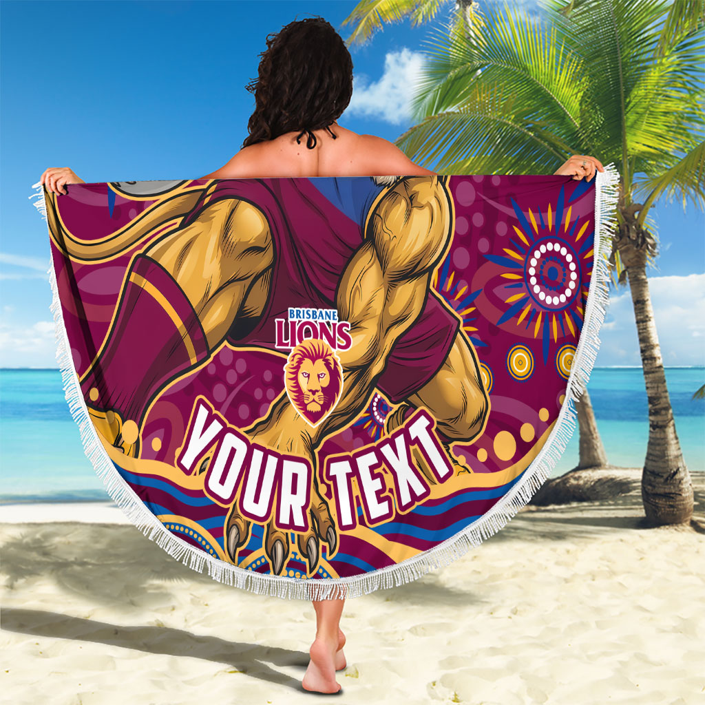 Personalized Brisbane Lions AFL Mascot Beach Blanket Aboriginal Dot Art - Dreamtime Football Mascot