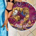 Personalized Brisbane Lions AFL Mascot Beach Blanket Aboriginal Dot Art - Dreamtime Football Mascot