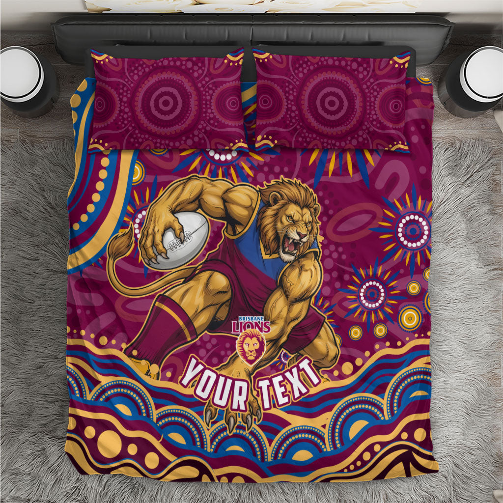 Personalized Brisbane Lions AFL Mascot Bedding Set Aboriginal Dot Art - Dreamtime Football Mascot