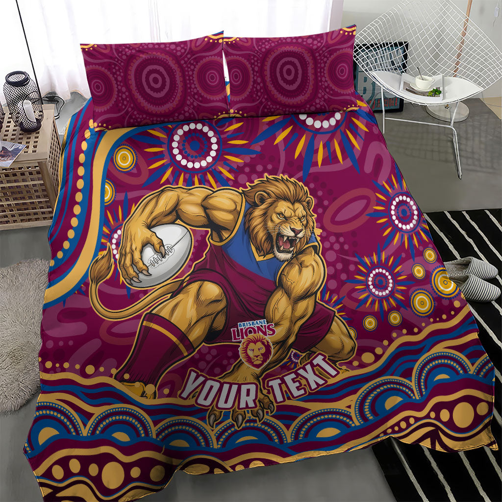 Personalized Brisbane Lions AFL Mascot Bedding Set Aboriginal Dot Art - Dreamtime Football Mascot
