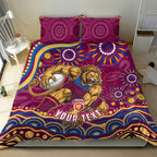 Personalized Brisbane Lions AFL Mascot Bedding Set Aboriginal Dot Art - Dreamtime Football Mascot