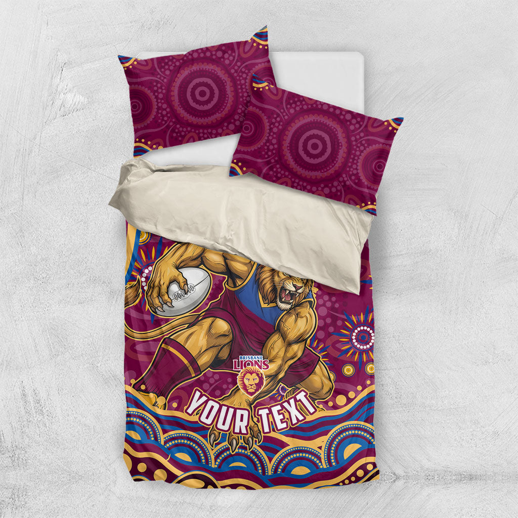Personalized Brisbane Lions AFL Mascot Bedding Set Aboriginal Dot Art - Dreamtime Football Mascot