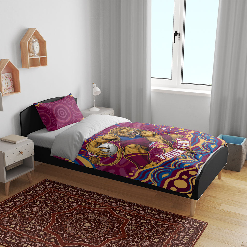 Personalized Brisbane Lions AFL Mascot Bedding Set Aboriginal Dot Art - Dreamtime Football Mascot