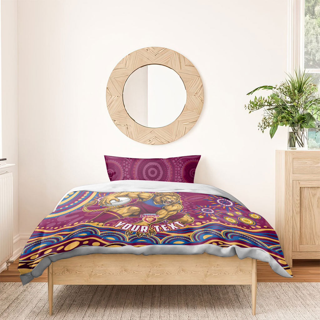 Personalized Brisbane Lions AFL Mascot Bedding Set Aboriginal Dot Art - Dreamtime Football Mascot