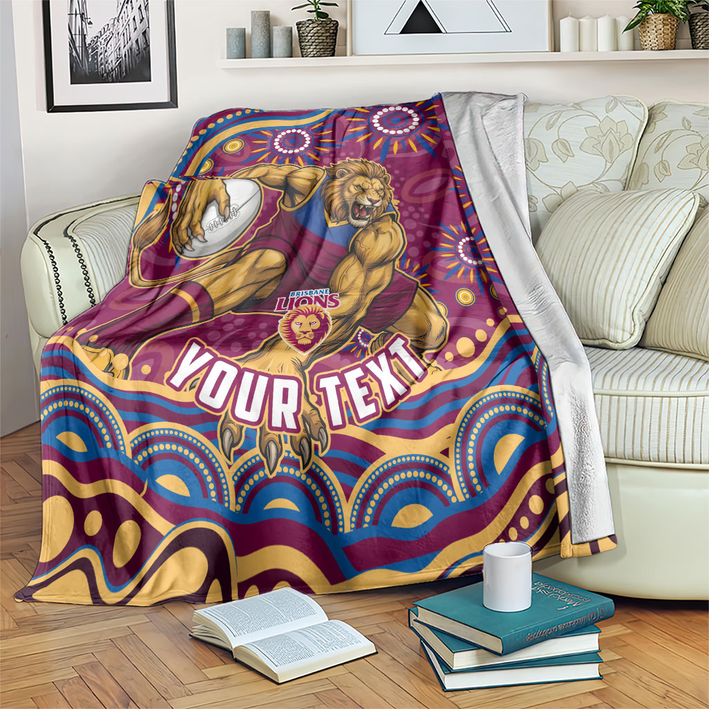 Personalized Brisbane Lions AFL Mascot Blanket Aboriginal Dot Art - Dreamtime Football Mascot