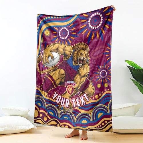 Personalized Brisbane Lions AFL Mascot Blanket Aboriginal Dot Art - Dreamtime Football Mascot