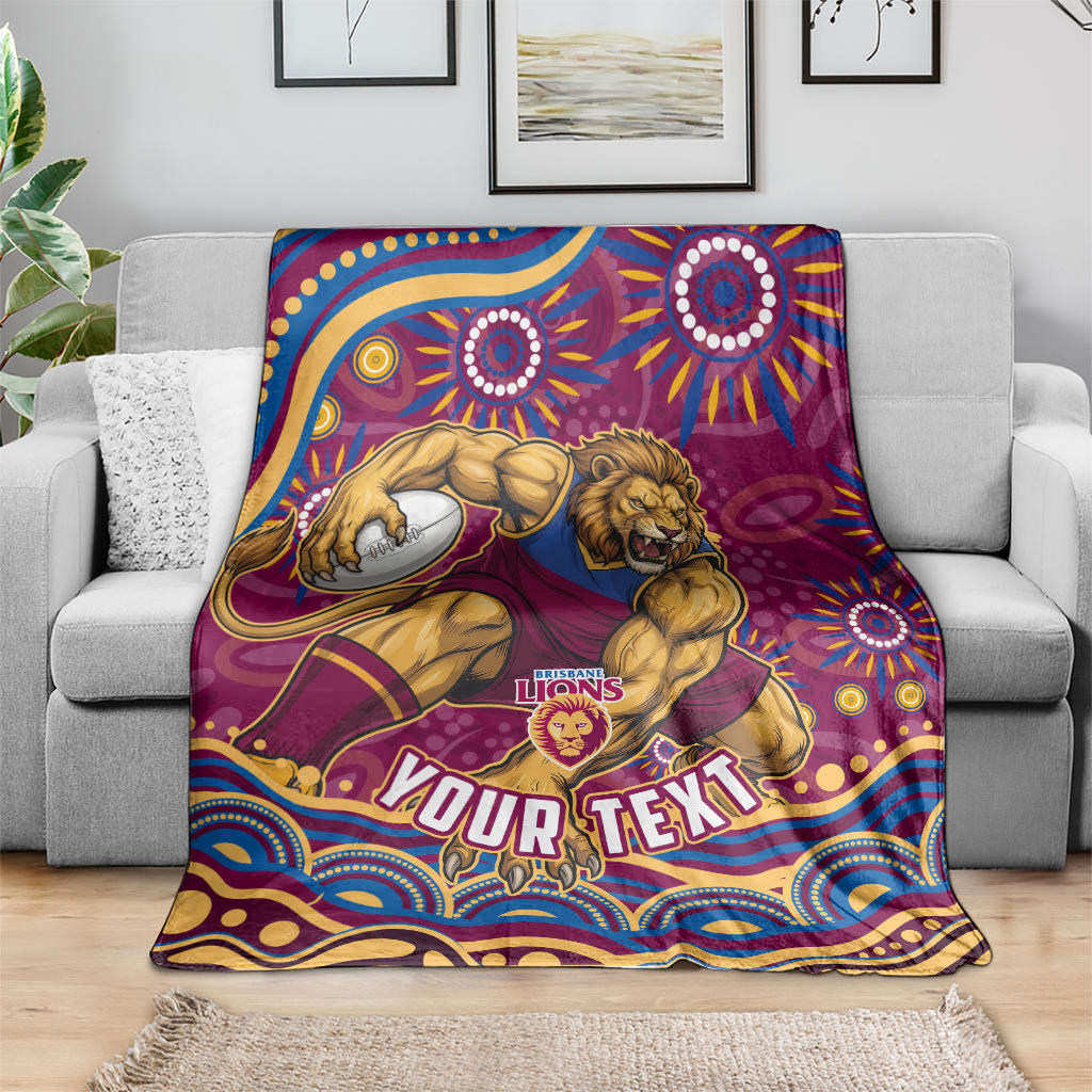 Personalized Brisbane Lions AFL Mascot Blanket Aboriginal Dot Art - Dreamtime Football Mascot