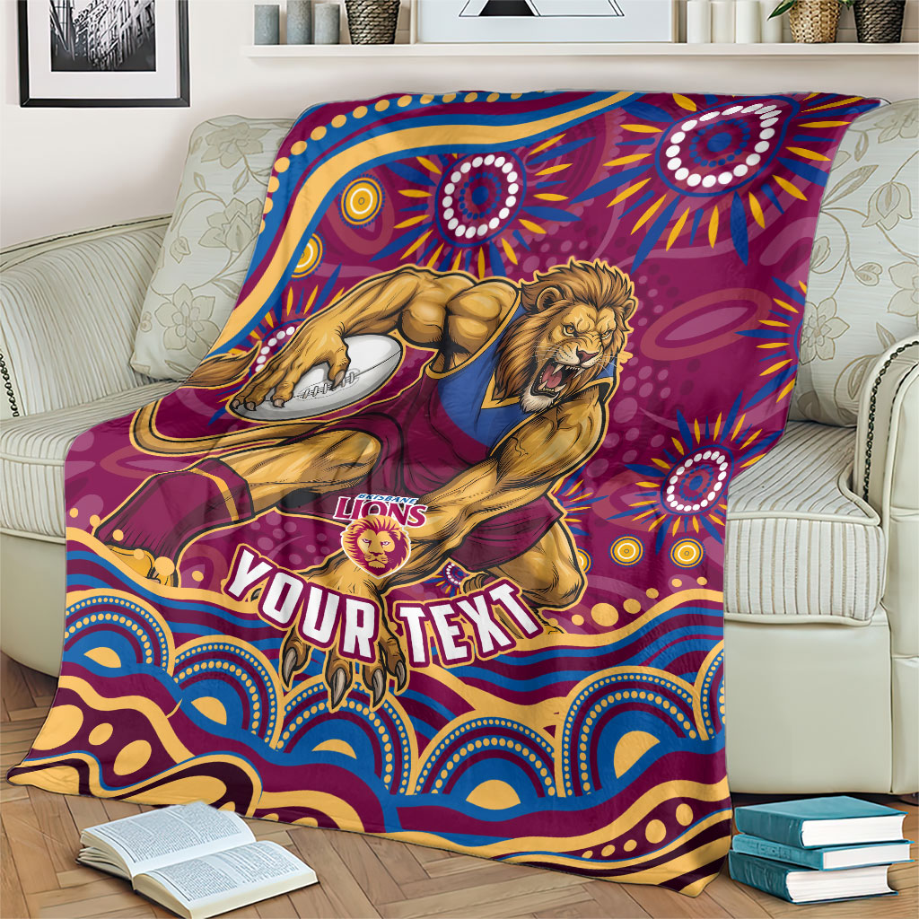 Personalized Brisbane Lions AFL Mascot Blanket Aboriginal Dot Art - Dreamtime Football Mascot