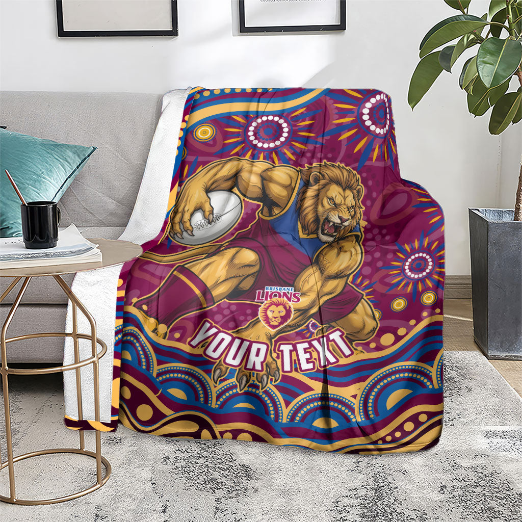 Personalized Brisbane Lions AFL Mascot Blanket Aboriginal Dot Art - Dreamtime Football Mascot