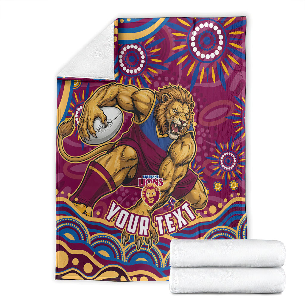 Personalized Brisbane Lions AFL Mascot Blanket Aboriginal Dot Art - Dreamtime Football Mascot