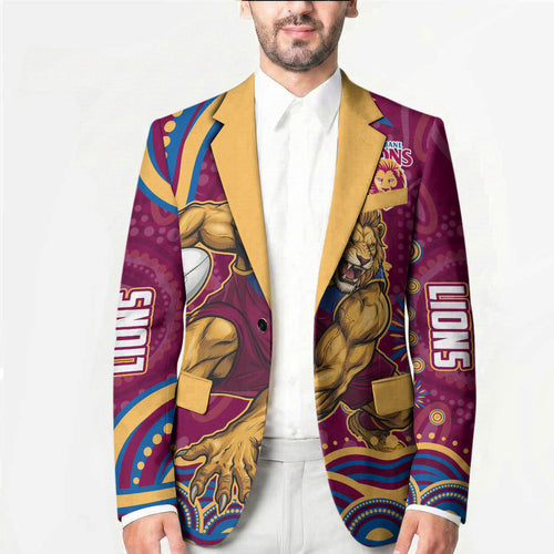 Personalized Brisbane Lions AFL Mascot Blazer Aboriginal Dot Art - Dreamtime Football Mascot