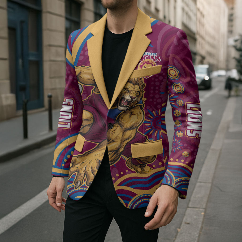 Personalized Brisbane Lions AFL Mascot Blazer Aboriginal Dot Art - Dreamtime Football Mascot
