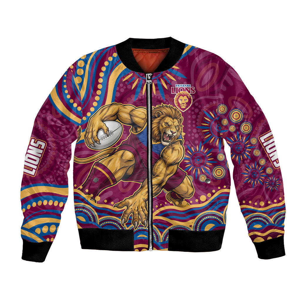 Personalized Brisbane Lions AFL Mascot Bomber Jacket Aboriginal Dot Art - Dreamtime Football Mascot