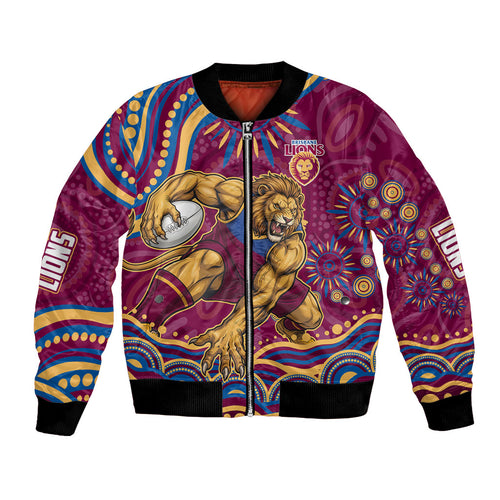 Personalized Brisbane Lions AFL Mascot Bomber Jacket Aboriginal Dot Art - Dreamtime Football Mascot