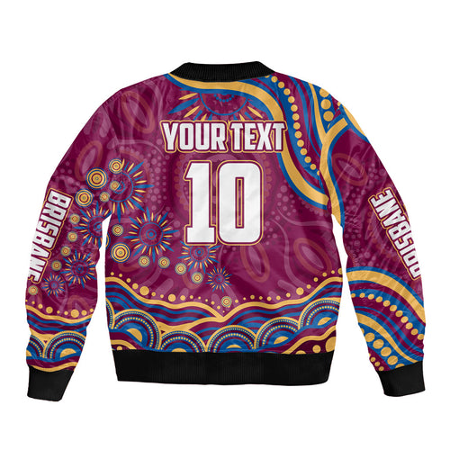 Personalized Brisbane Lions AFL Mascot Bomber Jacket Aboriginal Dot Art - Dreamtime Football Mascot