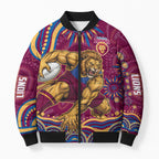 Personalized Brisbane Lions AFL Mascot Bomber Puffer Jacket Aboriginal Dot Art - Dreamtime Football Mascot