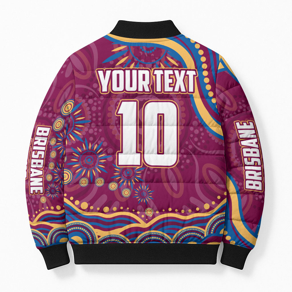 Personalized Brisbane Lions AFL Mascot Bomber Puffer Jacket Aboriginal Dot Art - Dreamtime Football Mascot