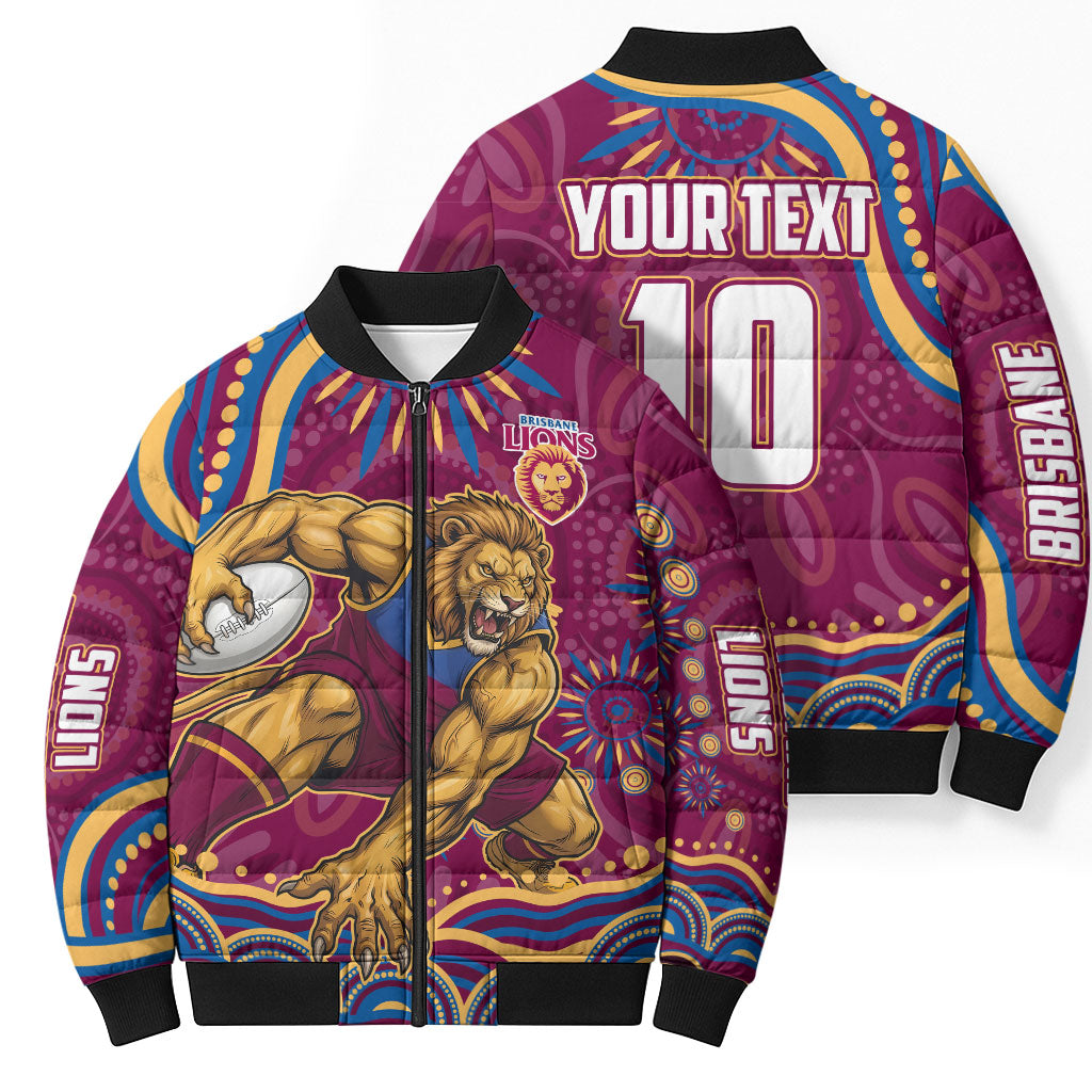 Personalized Brisbane Lions AFL Mascot Bomber Puffer Jacket Aboriginal Dot Art - Dreamtime Football Mascot