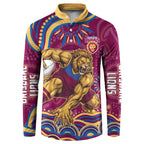 Personalized Brisbane Lions AFL Mascot Button Sweatshirt Aboriginal Dot Art - Dreamtime Football Mascot