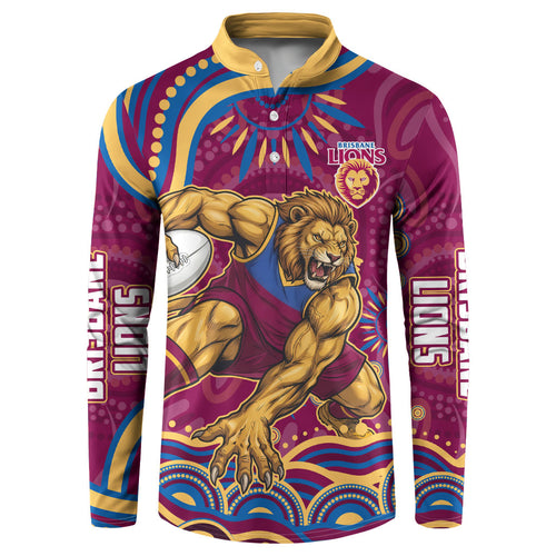 Personalized Brisbane Lions AFL Mascot Button Sweatshirt Aboriginal Dot Art - Dreamtime Football Mascot