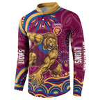 Personalized Brisbane Lions AFL Mascot Button Sweatshirt Aboriginal Dot Art - Dreamtime Football Mascot