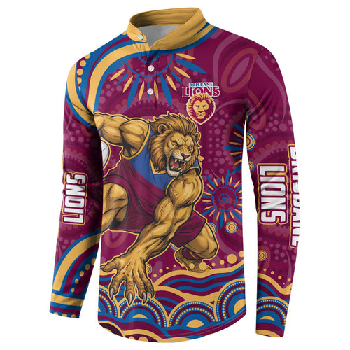 Personalized Brisbane Lions AFL Mascot Button Sweatshirt Aboriginal Dot Art - Dreamtime Football Mascot
