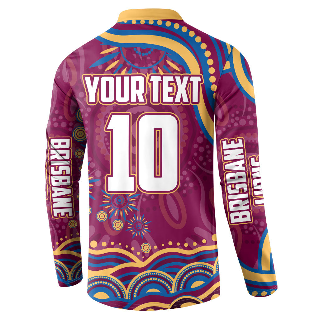 Personalized Brisbane Lions AFL Mascot Button Sweatshirt Aboriginal Dot Art - Dreamtime Football Mascot