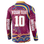 Personalized Brisbane Lions AFL Mascot Button Sweatshirt Aboriginal Dot Art - Dreamtime Football Mascot