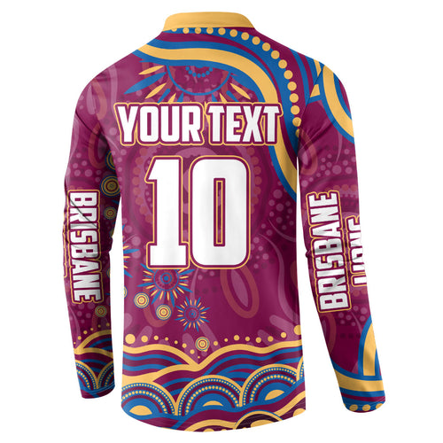 Personalized Brisbane Lions AFL Mascot Button Sweatshirt Aboriginal Dot Art - Dreamtime Football Mascot
