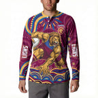 Personalized Brisbane Lions AFL Mascot Button Sweatshirt Aboriginal Dot Art - Dreamtime Football Mascot